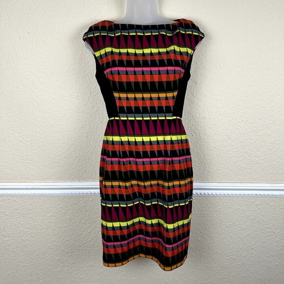 Maggy L Womens Dress Sz 6 Sheath Multi Colored Artsy Art to Wear Geometric Londo - Picture 1 of 11
